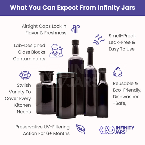 Kitchen Glass Jars Set: 250 ml, 1 L Oil Bottles, 500 ml Long Neck Bottle, 1 L Screw Top, 1 L Apothecary