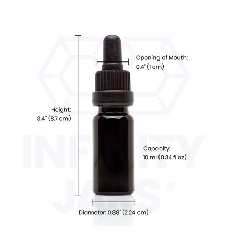 Infinity Jars 10 ml (.34 fl oz) Black Ultraviolet Glass Bottle w/ Glass Eye Dropper 3-Pack
