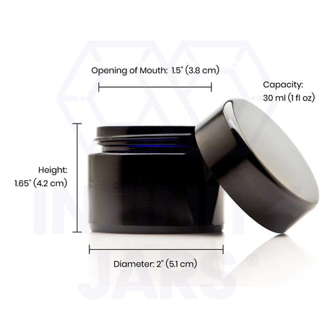Infinity Jars 30 ml (1 fl oz) Pocket Size Black Ultraviolet Glass Screwtop Jar