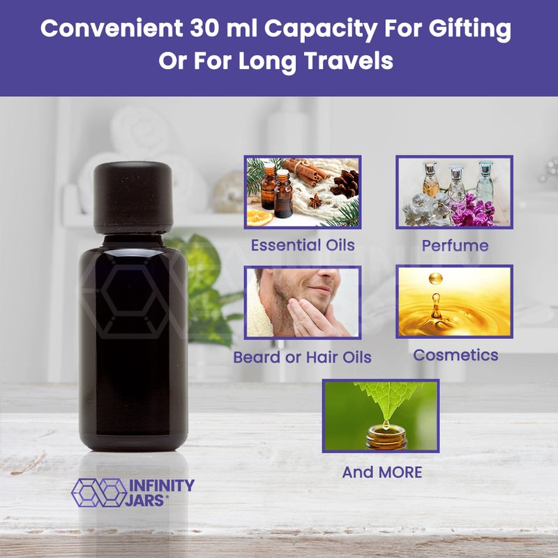 Infinity Jars 15 ml (.5 fl oz) Black Ultraviolet Glass Essential Oil Bottle w/ Euro Dropper Cap 3-Pack
