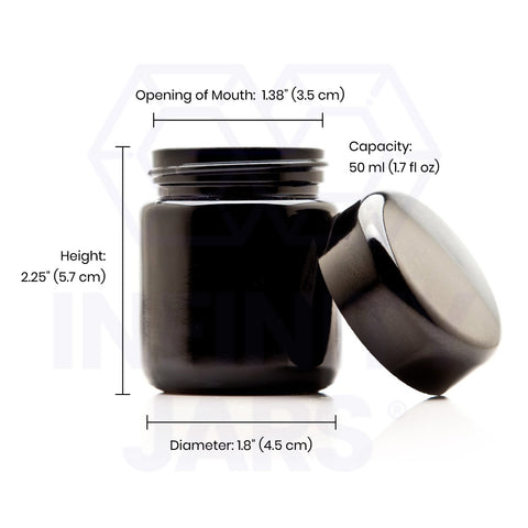 Infinity Jars 50 ml (1.7 fl oz) 10-Pack Set Black Ultraviolet Glass Bottle w/ Glass Eye Dropper