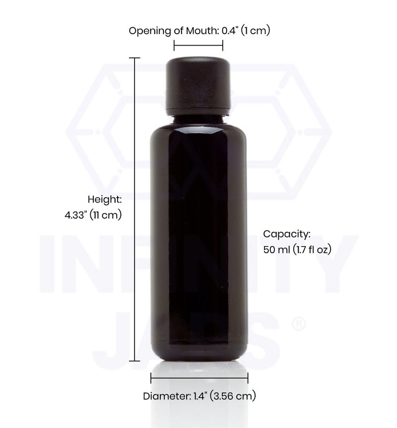 Infinity Jars 50 ml (1.7 fl oz) Tall Black Ultraviolet Glass Screwtop Jar 3-Pack