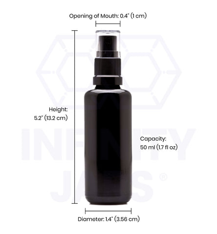 Infinity Jars 50 ml (1.7 fl oz) Black Ultraviolet Glass Fine Mist Spray Bottle 3-Pack