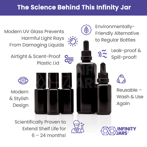 Infinity Jars Essential Oil Value Pack: 100 ml dropper, 30 ml dropper, 3x15 ml steel roller bottles